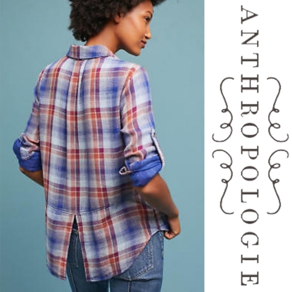 Anthropologie Tops - Anthropologie Cloth & Stone Split Back Plaid Shirt
